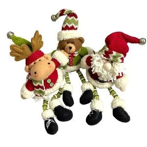 Holiday Tabletop Mantle Trio Knit Flat Bottom Santa, Reindeer, Teddy Bear